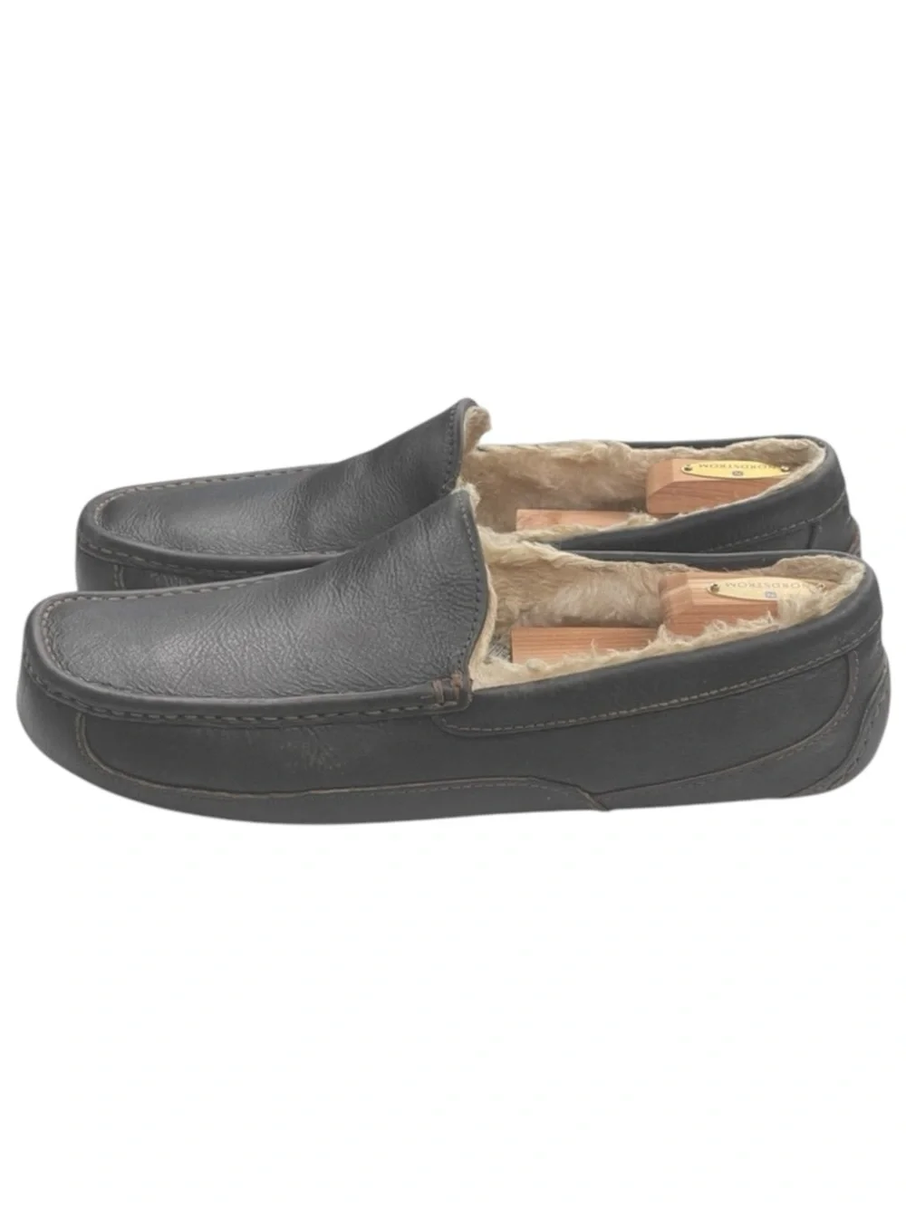 UGG 𖤐 Ascot Fur Lined Leather Moc Slipper Loafer 𖤐 Black Brown 𖤐 12 45 𖤐 Men’s